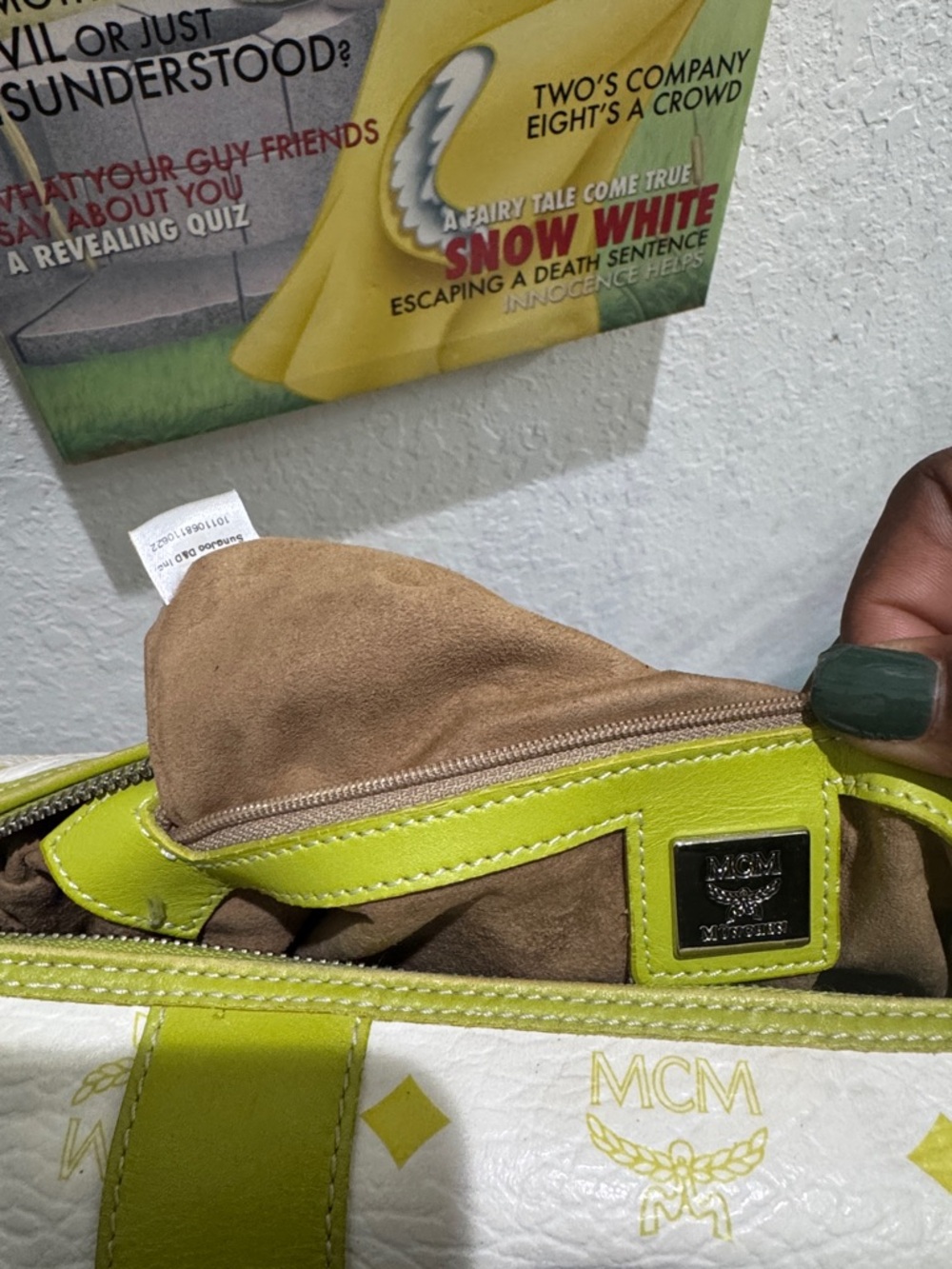MCM White Satchel with Yellow & Navy Leather Trim Authentic pieces sold separate - Picture 9 of 13